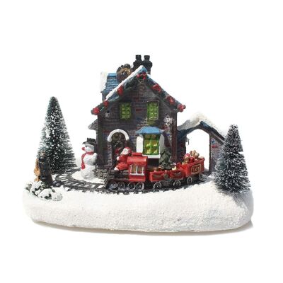 Christmas decorated LED lighted house Santa Claus train.