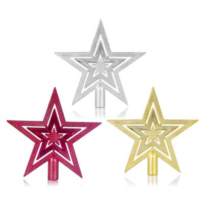 Christmas star design topper with glitter. 3 random colors.