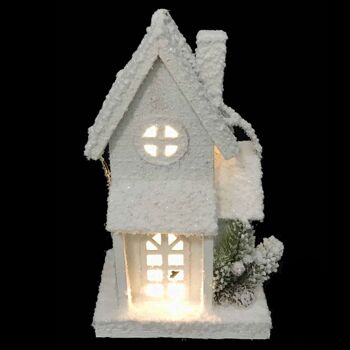 MAISON EN BOIS AVEC LAMPE A PILE 2AA 16*12*29CM BLANC (8)