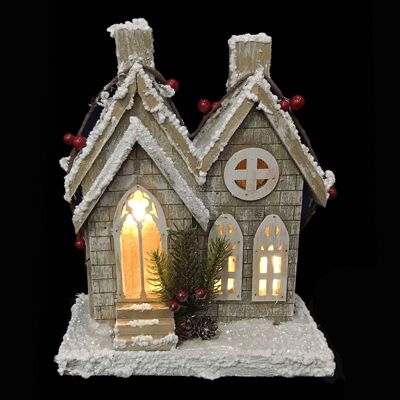 WOODEN HOUSE WITH BATTERY LIGHT 2AA 23.5*10.5*30CM WOODEN COLOR (8)