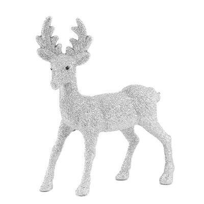 Decorative shiny silver christmas reindeer. 20cm.