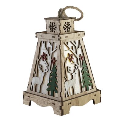 DECORATION WOODEN LANTERN WITH LIGHT 13*13*21CM