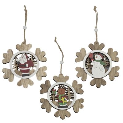 Random snowflake design wooden pendant