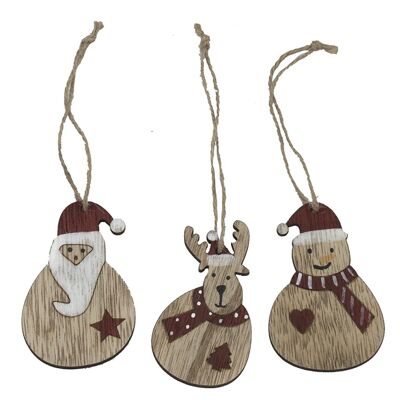 Lot de 3 pendentifs en bois design Noël
