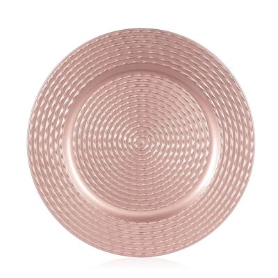 Pink/bronze christmas tray with pattern, 33cm.