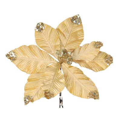 Flor decorativa de navidad 30cm. oro con clip.