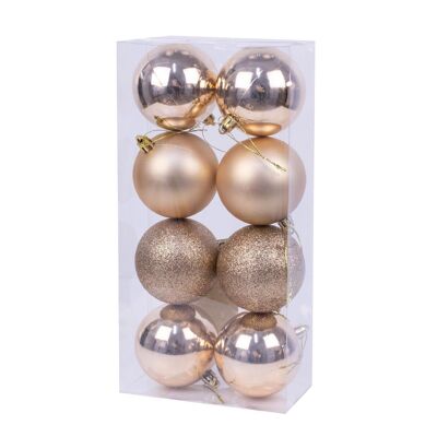 Christmas decorative balls, 7cm. Set of 8 in copper colors with varied textures.