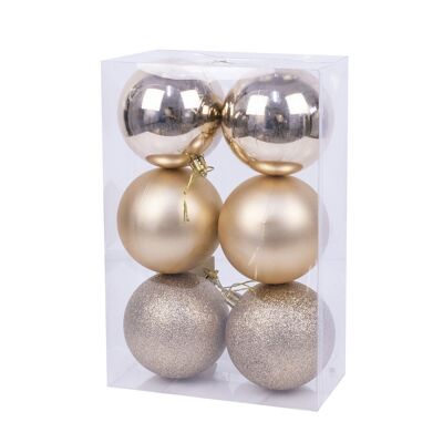 Christmas decorative balls, 8cm. Set of 6 in copper colors with varied textures.