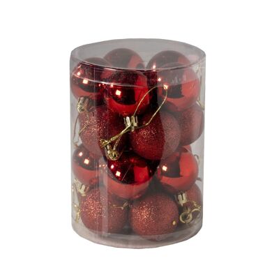 Boules décoratives de Noël, 4cm. Ensemble de 20 couleurs rouges, textures assorties.