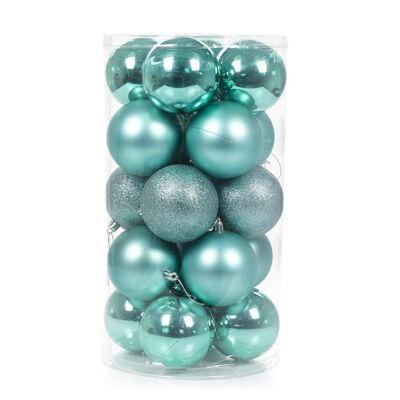Christmas decorative balls, 8cm. Set of 20 in water green colors with varied textures.