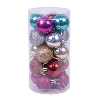 Boules décoratives de Noël, 4cm. Ensemble de 20 couleurs et textures assorties.