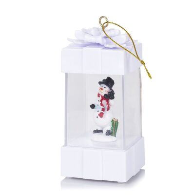 Christmas lamp with light, gift design with a snowman.