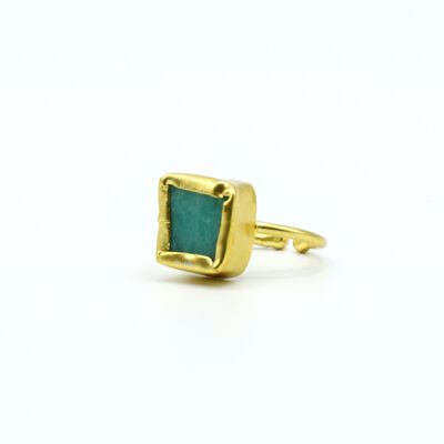 Women's gold ring, Amazonite.   Adjustable, trend.   Golden.  	Weddings, guests.   Spring.   Hand made.