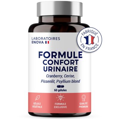 FORMULE CONFORT URINAIRE | Cranberry Psyllium Cerise Pissenlit | Complement alimentaire | Confort, Drainage, Régulation | 60 Gélules | Fabriqué en France