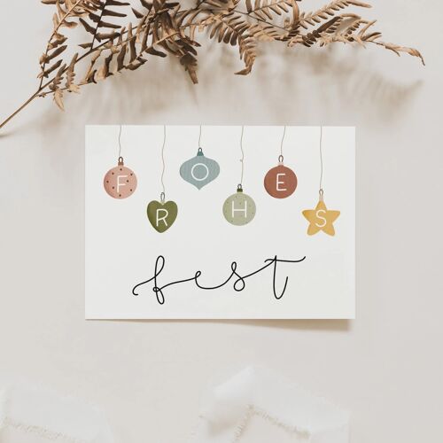Weihnachtskarte Christbaumkugeln - Frohes fest