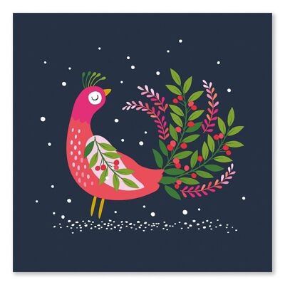 Cartolina di Natale festiva del pavone