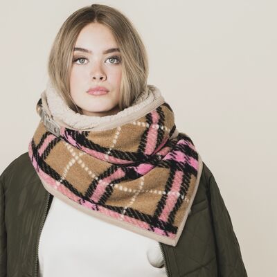 Fiska Stolt scarf, fuchsia brown check wool