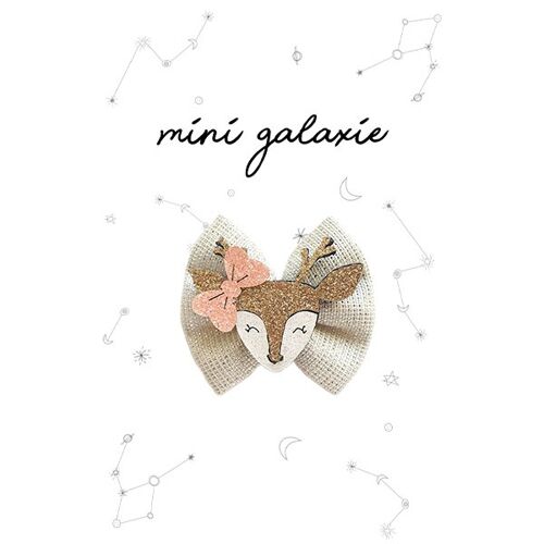 Barrette mini noeud argent lurex scintillant et petit renne