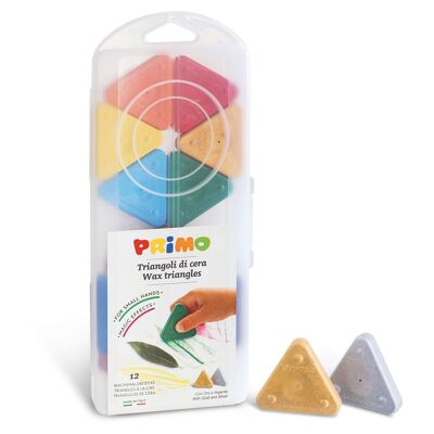 Triangular wax crayons, 12 colours including gold and silver