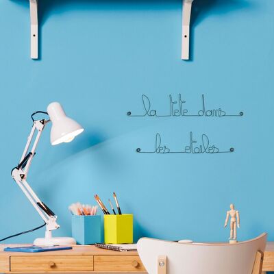 Décoration Murale en fil de fer - Chambre Enfant / Bébé / Ado - " La tête dans les étoiles " - à punaiser - Cadeau de Naissance