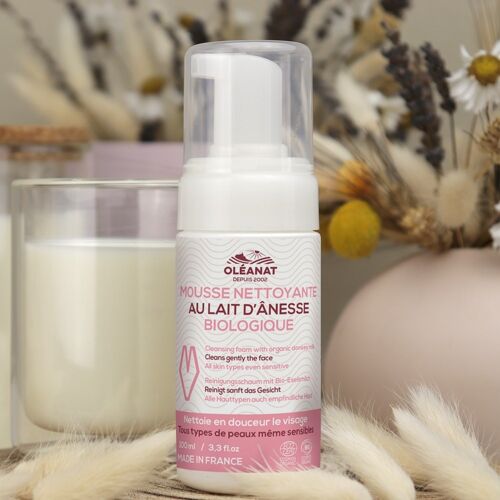 Mousse nettoyante visage au lait d'ânesse biologique - 100ml - OLEANAT