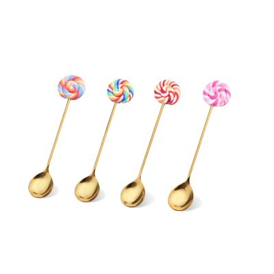 Set of 4 teaspoons | spoons with candy design | colored gold