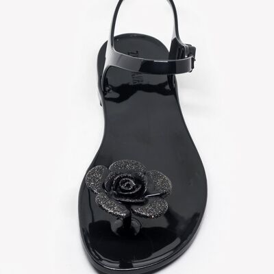 Sandales Flower Noir Pailleté