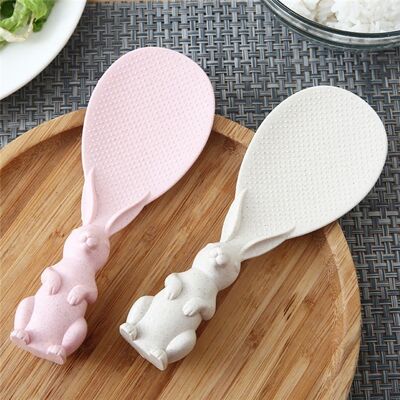 Sirviendo arroz cuchara | diseño de conejo | rosa | beis | cuchara