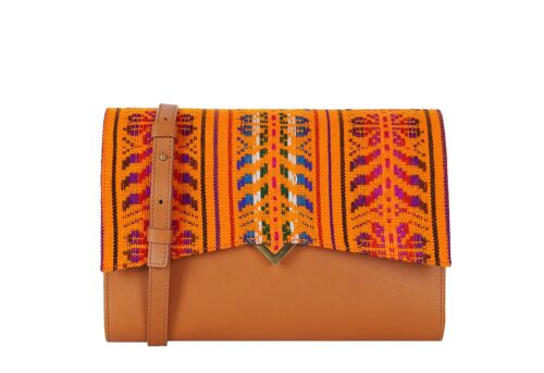 Sac Roma - Base Cuir Camel et Rabat Textile Ethnique Orange