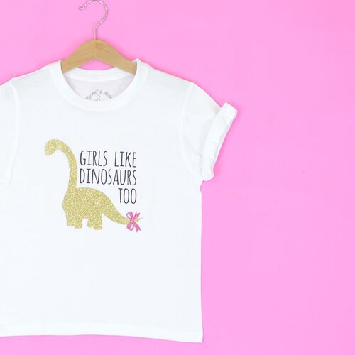 Girls Like Dinosaurs Too Kids T Shirt