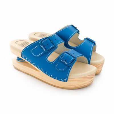 Sandale en bois avec ressort 2101-A Bleu
