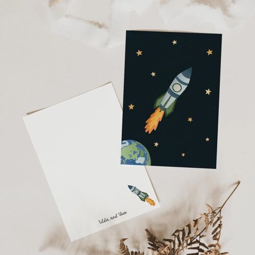 Postkarte - Rakete Weltall