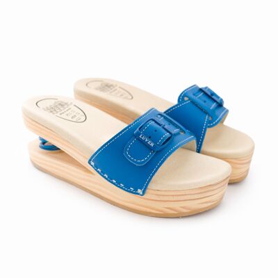Sandale en bois avec ressort 2103-A Bleu