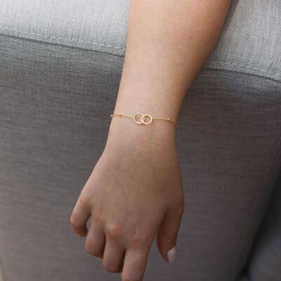 Bracelet deux anneaux pour femme en argent 925 plaqué or jaune