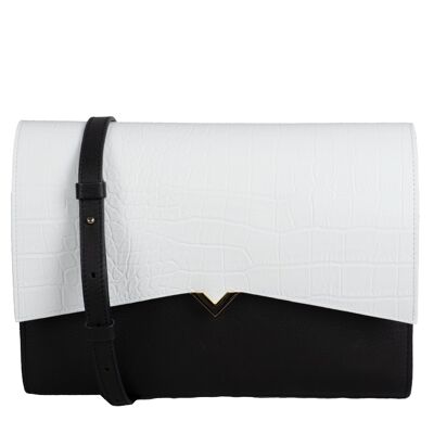 Roma Bag - Black Leather Base and White Croco Flap
