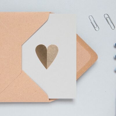 Foil blocked Heart card - Brass on Light Grey