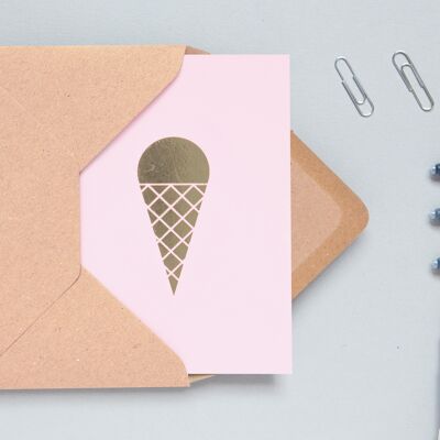 Foil blocked Ice Cream card - Brass on Pink