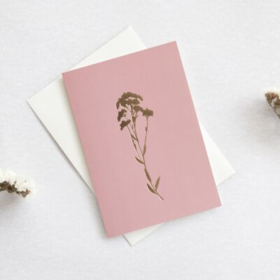 Foil blocked Alyssum card - Brass on Rose Pink