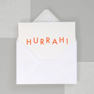 Foil blocked Hurrah card - Neon Orange on White