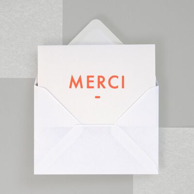 Foil blocked Merci card - Neon Orange on White