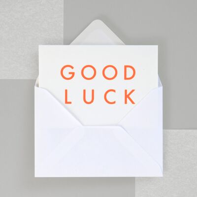 Foil blocked Good Luck card - Neon Orange on White