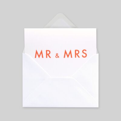 Foil blocked Mr & Mrs card - Neon Orange on White