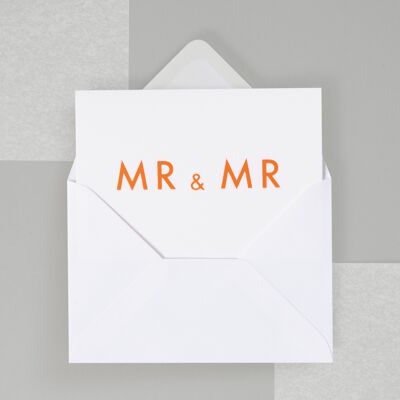Foil blocked Mr & Mr card - Neon Orange on White