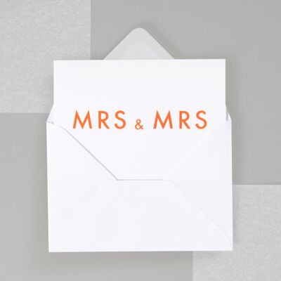 Foil blocked Mrs & Mrs card - Neon Orange on White