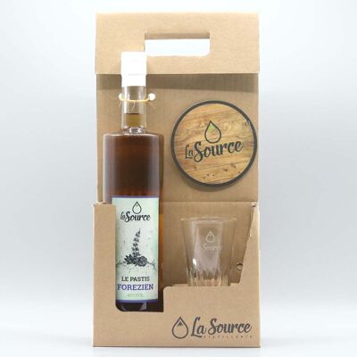 Coffret Pastis 45°
1 bouteille 70 cl - verre - dessous
de verre