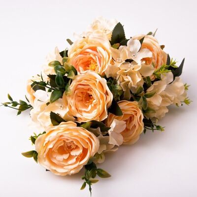 12 branches de rose / hortensia bouquet de fleurs de soie - Pêche