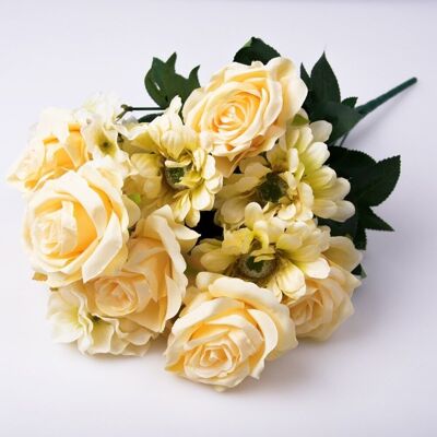 18 branches of rose / gerbera bouquet of silk flowers - Cream