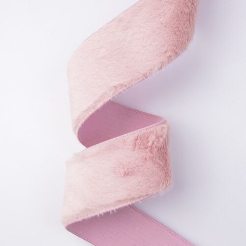 Fur ribbon with wired edge 63mm x 5m - Powder pink