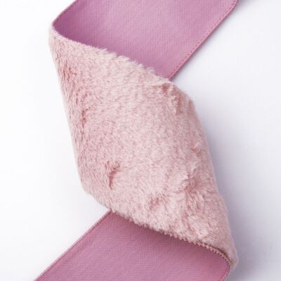 Fur ribbon with wired edge 100mm x 5m - Powder pink