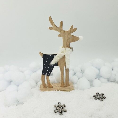 Dotted deer wooden Christmas decoration 13cm x 15cm